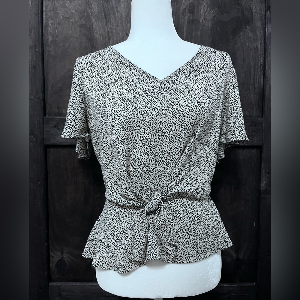 Sienna Sky Black and White Flutter Sleeve Peplum Blouse